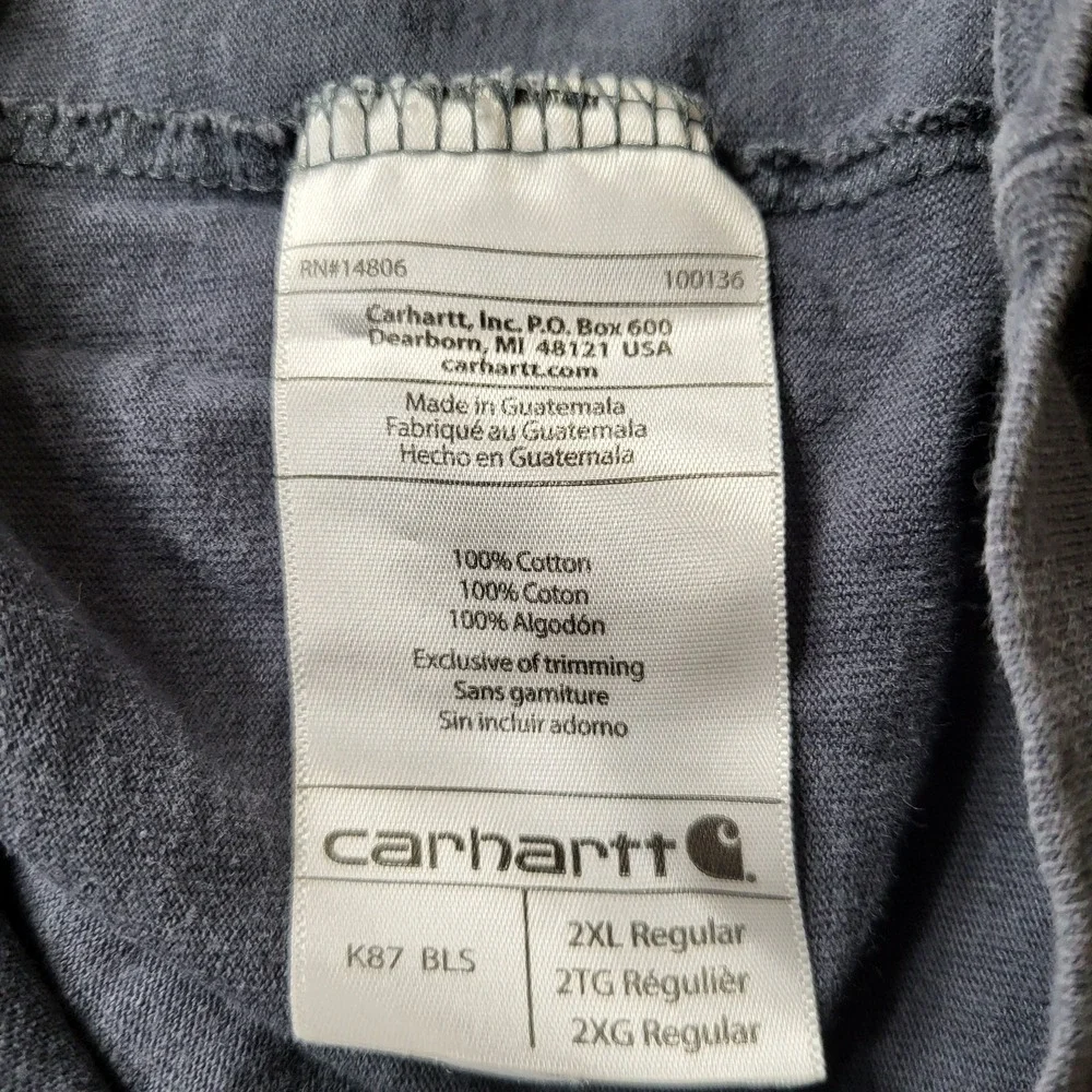 Carhartt Men Shirt 2XL Gray K87‎ Workwear Logo Short Sleeve